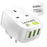 LENCENT Ground Charger Plug with 3 USB Ports Power Adaptor for Malaysia England Ireland Scotland Iri