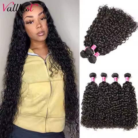 Vallbest Hair Water Wave Human Hair Bundles 1/3/4 Brazilian Hair Weave Bundles Long Remy Hair Extens