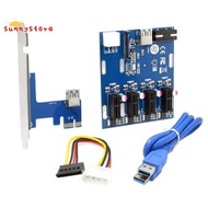 PCI-E 1X to 4 Port 1X Riser Adapter USB 3.0 Cable Multiplier HUB GPU Riser Adapter for BTC Ethereum Mining