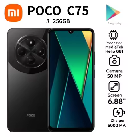 POCO C75 Global Edition Android Phone 6.88 Inch 120Hz Display 5160mAh Battery 8GB+256GB Dual SIM 202