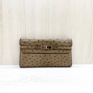 HERMES卡其色鴕鳥皮Kelly長夾