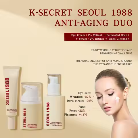 Seoul 1988 Anti-Aging Trio: 4% Retinal Eye Cream + 2% Retinal Serum w/ Black Ginseng for Wrinkles & 