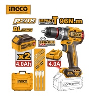 INGCO 20V 96Nm 2-speed Brushless Cordless Impact Drill With 2 Pcs 4.0Ah Battery Pack,1 Pcs Charger a
