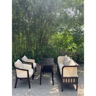 Indochine Sofa Set 1m5 long x 60cm deep x 85cm high and 2 single chairs with Juno Sofa luxury table