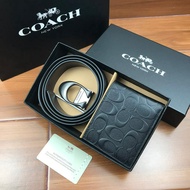 Mens Short Wallet & Belt Set Gift Box / Leather Belt Pin Buckle Belt Set Tali Pinggang Dan Dompet Be