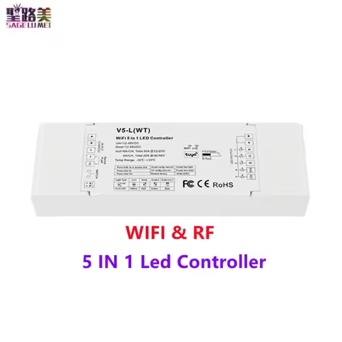 V5-L(WT) 2.4G 5 in1 LED Wifi Controller DC12V-24V 5Channel Zigbee Dimmer Tuya App Phone Control For 