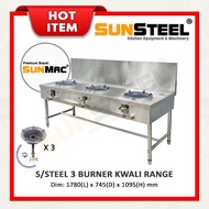 【SUNSTEEL】Stainless Steel High Pressure 3 Burner Kwali Range / Dapur Gas 3 Tungku Stove