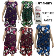 Nighty Baju Batik Tidur Pasang Baju & Seluar Set Free Size MARISSA (HOT PANT T.BALON)