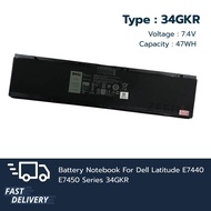 (ส่งฟรี ประกัน 1 ปี) แบตเตอรี่ Battery Notebook Dell Latitude E7440 E7450 Series 34GKR 47Wh เกรด Ori