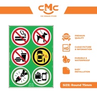 CMC196 Grab Car Prohibition (75mm) No Smoking Sign No Pet No Food Safety Belt E-hailing Car Sticker 