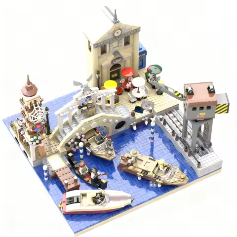5840pcs MOC Indiana Jones Last Crusade Venice Canal Chase 7197 vs Hydro-MAN Attack MAN Model Buildin