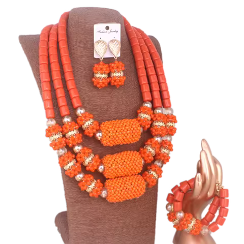 Dudo Traditional Big Balls Aritifical Coral Beads African Nigerian Weddings Jewelry Set Ethnic Jewel