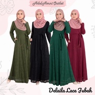 Jubah Lace Delaila Sedondon Dewasa Plus size - Black/Olive Green/Maroon/Emerald Green (Size 32-60)