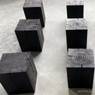 Square Solid Wood Black Carbonized Root Carving Retro Wooden Pier Stool Flower Stand B & B Hotel Ent