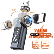 New 9pin Magnet charging digital display adapter, 240W PD 540° rotation, QC3.0/PD3.1, 5A Fast Charge