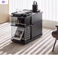 Solid Wood Grain Leather Trolley Tea Cabinet Small Coffee Table Sofa Table Side Oak Side Table Simpl