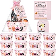 Yexiya 69 Pcs Halloween Boo Basket Kit for Gift Pink Ghost Treat Basket Bulk 10 x 8 Inch Bow Ribbon 