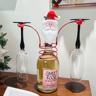 Santa Claus Wine Rack Holiday Wine Bottle Glass Wine Glass Rack Metal Craft Desktop Decoration Ornam