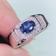AU585 Male Ring 14K Fine Jewelry 1Ct Oval Cut Sapphire Blue Diamond Ring Solid 14K 585 White Gold Ri