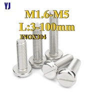 304 Stainless Steel Flat Head Slotted Screws (INOX304) for DIY Furniture - M1.6 to M5, 3 - 100mm Len