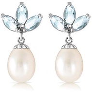 Galaxy Gold GG 14K Solid Gold Freshwater Pearl and Aquamarine Drop Earrings for Women - 9.50 Carat B
