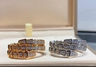 Bvlgari 高版本V金三圈滿鑽蛇戒 - 金色/銀色