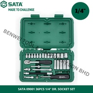 SATA 09001 36PCS 1/4" DR. SOCKET SET / SOCKET BOX SET / SUPER JUNIOR SIZE TOOLS SET / EXTENSION BAR 