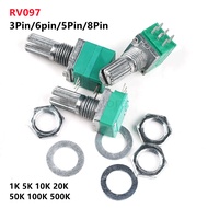 5pcs RV097 Volume Potentiometer 3-Pin 5-pin 6-pin 8-Pin Resistance B5K 10K 20K 50K 100K 500K Adjusta