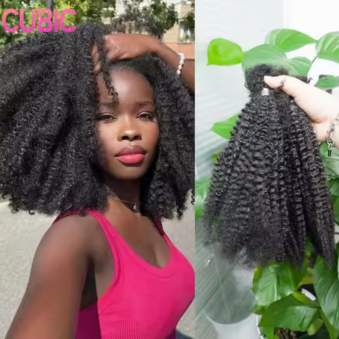 100% Human Hair Bundles Curly Human Hair 4C Kinky Twist Crochet Braiding Hair QVR Afro Kinky Bulk Ha