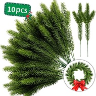 10pcs Christmas Pine Needle Branches Fake Plant Christmas Tree Ornament Decorations for Home DIY Wreath Gift Box Wedding Flowers