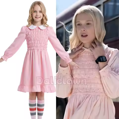 Movie Stranger Eleven Pink Dress Girls Women Things Eleven Cosplay Costume Adult Kids Fantasy Carniv