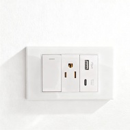 zoomfashion YDuupxe Wall Socket 2PCS 15A 3 Holes Steel Frame USB Outlet with Glass Panel for Device 