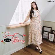 FLAT2112 : SWEET BERRY MIDI DRESS Long Floral Pattern Cream Tone Comfortable To Wear Light Fabric Fo