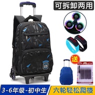 Big Junior High School Students Boys 5 Six Wheels 3-6-9 Capacity Schoolbag Dual-Use Trolley Drag Det