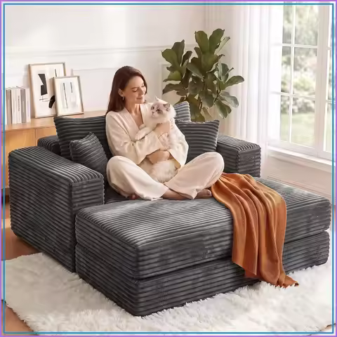 Oversized Chaise Lounge Chair with Ottoman Indoor, 82" Sofa Chair Bed