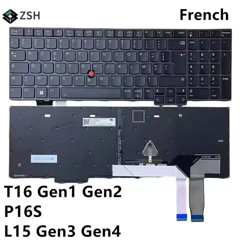 FR French Backlit Keyboard for Lenovo Thinkpad T16 Gen 1 GEN 2 P16S Gen 1 GEN2 L15 Gen3 Gen4 Laptop 