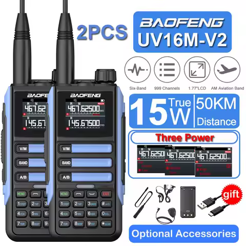2PCS Baofeng UV16M Walkie Talkie 999CH AM FM Radio Frequency Copy Noise Reduce Flashlight Portable T