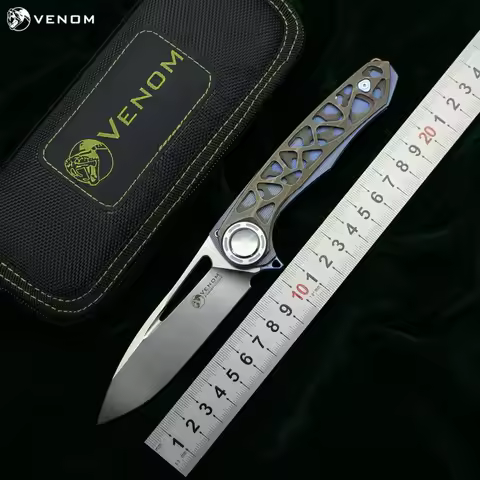 VENOM HARPOON M390 steel Titanium CF Flipper folding knife outdoor camping hunting survival pocket k