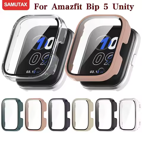 PC+Glass for Amazfit Bip 5 Unity Case Smart Watch Screen Protector All Around Cover Protective Bumpe