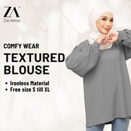 ZOE ARISSA BLOUSE MUSLIMAH WOMEN BLOUSE Cotton Textured Plain Ironless Baju Muslimah Women Baggy FAR