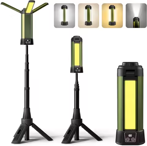 Rechargeable Camping Light with Stand Cordless Work Light 3 Page Head 500/1000/2000 Lumen 3500/6500K