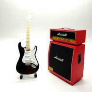 Miniature black fender guitar plus miniature marshall amplifier