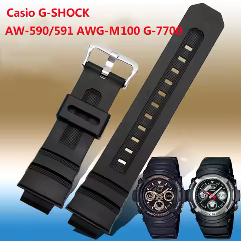 16mm Silicone Watch Strap For Casio G-Shock AW-591/590/5230/282B AWG-M100/101 G-7700/7710 WatchBand 