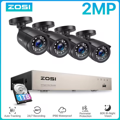 ZOSI 8CH 1080P CCTV System Outdoor 5MP Lite Video DVR with 2/4/6/8pcs 2MP Wired Security Cam Day/Nig