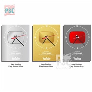 Hiasan Dinding Poster Kayu Pajangan Jam Analog Youtube Play Button Dekorasi Ruangan Rumah Vintage