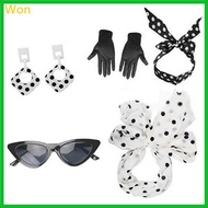 Won 1950s Outfits 50s Costumes Accessories Set Halloween Cosplay Costume with Scarf Cats Eye Glasses