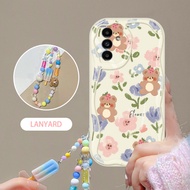 VRQR Dây buộc Kem + Hoa Vỏ điện thoại gợn kem cho Samsung Galaxy A16 4G A16 5G A15 4G A15 5G A14 4G