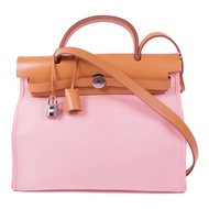 HERMES 帆布Herbag PM銀扣手挽肩背兩用袋Rose Sakura