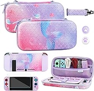 FUNDIARY Carrying Case for Nintendo Switch, Travel Carry Case, Switch Bundle with Switch Storage Case, TPU Cover Case, Screen Protector Glass, 2 Thumb Grips and Adjustable Shoulder Strap (Fishtail)