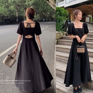 [Best Quality] D25 Dress Panjang Lengan Pendek Square Neck Backless /